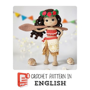 Crochet Pattern - Princess Mona Doll with Long Hair & Flower Crown - Amigurumi PDF (English)