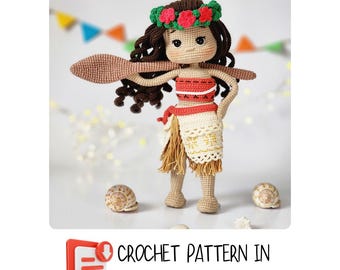 Virkmönster - Prinsessan Vaiana Docka - Amigurumi PDF (Engelska)