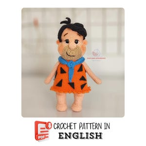 Crochet Pattern - Prehistoric Dad Doll with Orange Tunic & Tie - Amigurumi PDF
