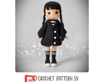 Amigurumi Wednesday Doll Crochet Pattern: Gothic Spooky Toy (PDF Pattern)