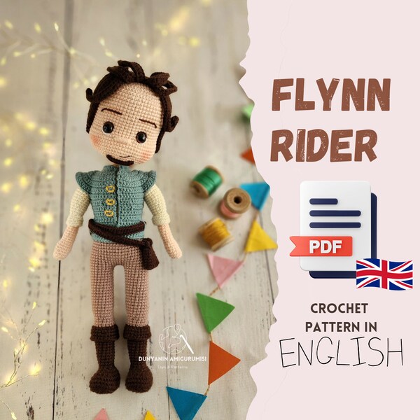Crochet English PDF pattern flynn Rider amigurumi, handmade toy making, doll making