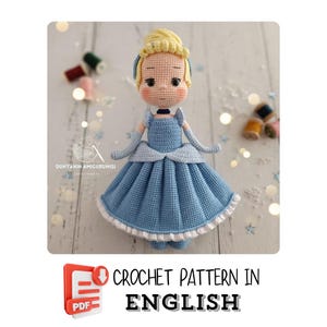 Englisches PDF Häkelmuster - Prinzessin - Puppe mit Glas-Hausschuhen - Amigurumi