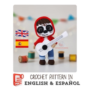 Amigurumi Crochet Pattern: Mexican Boy Doll with Guitar (PDF - English-Spanish)