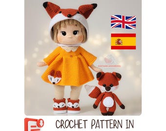 Autumn Fox Amigurumi Doll and Friend Crochet Pattern, Low-Sew PDF Tutorial (English & Spanish)