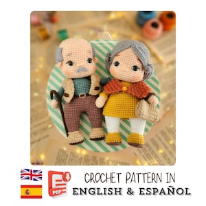 Patrón PDF de crochet en inglés (paquete 2 en 1) - Conjunto de muñecos de abuelos - Amigurumi Grandpa & Grandma
