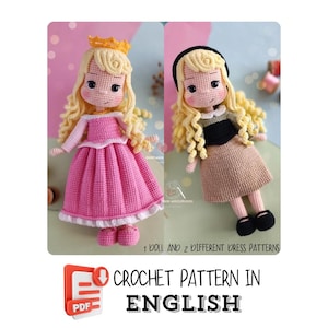 Crochet English PDF Pattern - Fairytale Sleeping Princess Doll (2 Dress Options Included) - Amigurumi