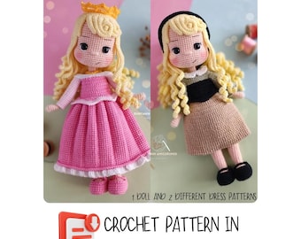 Crochet English PDF Pattern - Fairytale Sleeping Princess Doll (2 Dress Options Included) - Amigurumi