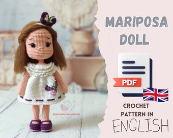 Crochet pattern Mariposa Doll amigurumi PDF English Pattern, handmade toy making, doll making, butterfly Doll,