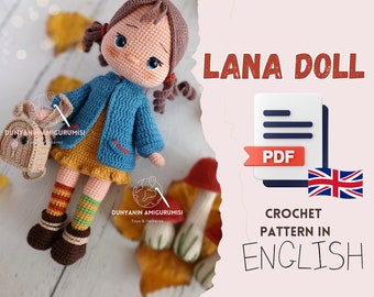 Crochet English PDF pattern Lana Doll, handmade toy making, doll making, autumn Doll, Fall-winter Doll