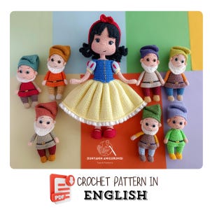 Crochet English PDF Pattern (2 in 1 Bundle) - Snow White & Seven dwarfs Amigurumi Dolls