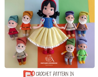 白雪姫と七人の小人の編み図：あみぐるみ人形（PDFパターン） - Etsy 日本