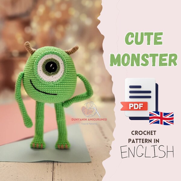 Crochet English PDF pattern so cute monster Mike amigurumi, monster making, crochet monster