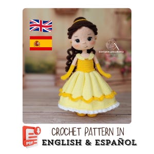 Crochet Pattern Princess Belle Amigurumi PDF | Fairytale Princess Doll | English-Spanish