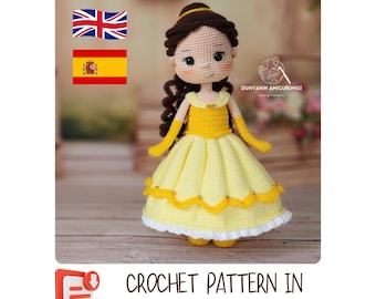 Crochet Pattern Princess Belle Amigurumi PDF | Fairytale Princess Doll | English-Spanish