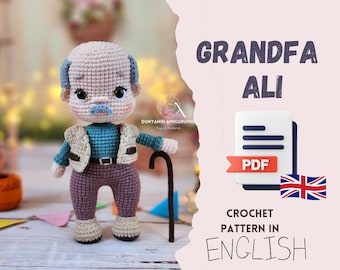 Crochet English PDF pattern Grandfa Ali amigurumi, handmade toy making, doll making, Grandfather Doll