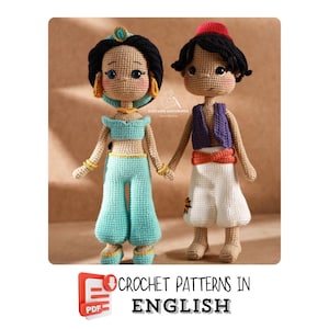 Crochet Pattern - Desert Prince Aladdin & Princess Jasmine Doll Set - Amigurumi PDF (English)