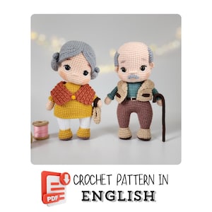 Crochet English PDF Pattern (2 in 1 Bundle) - Grandparents Doll Set - Amigurumi Grandpa & Grandma