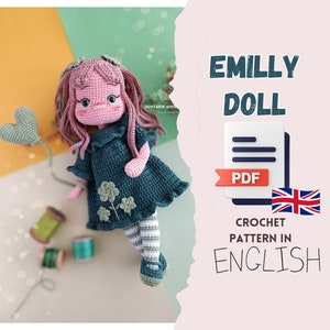 Crochet English PDF pattern Emilly Doll amigurumi, handmade toy making, doll making