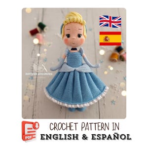 Patrón de crochet Cenicienta Amigurumi PDF / Muñeca Princesa de Cuento de Hadas / Inglés-Español