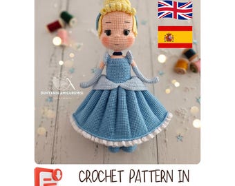 Crochet Pattern Cinderella Amigurumi PDF | Fairytale Princess Doll | English-Spanish