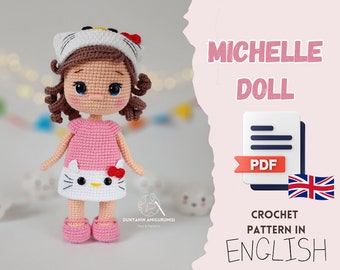 Patrón PDF en inglés de ganchillo Michelle Doll amigurumi, fabricación de juguetes hechos a mano, fabricación de muñecas