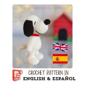 Patrón de crochet: Perro amigurumi blanco / Cachorro de dibujos animados / Descarga instantánea en PDF (inglés-español)