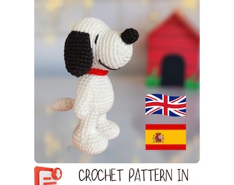Häkelanleitung – Amigurumi weißer Hund, Puppe | Süßer Cartoon Welpe Häkelanleitung | Englisch-Spanisch PDF zum sofortigen Download