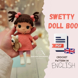 Crochet English PDF pattern Swetty Doll Boo with piggy tail, amigurumi, crochet pattern, handmade toy making, doll making Boo,