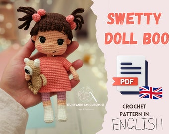 Crochet English PDF pattern Swetty Doll Boo with piggy tail, amigurumi, crochet pattern, handmade toy making, doll making Boo,