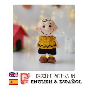 Schema all'uncinetto - Bambola con camicia a righe / Schema amigurumi / Download immediato in PDF inglese-spagnolo