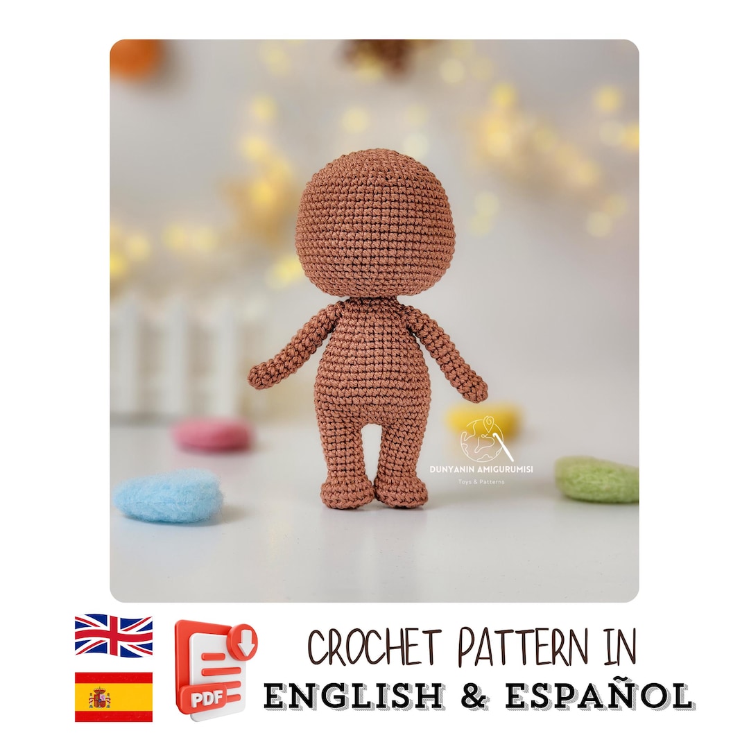 Amigurumi Doll Base Crochet Pattern: No-sew, Dark Skin Tone (PDF ...