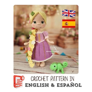Crochet Pattern - Princess Rapunzel Doll & Little Chameleon - Amigurumi PDF (English-Español)