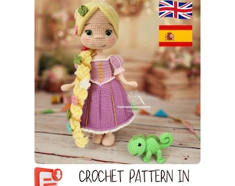 Häkelanleitung - Prinzessin Rapunzel & Chamäleon - Amigurumi PDF (English-Español)