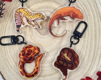 Reptile Keychains - Ball/Royal Python, Leopard Gecko, Corn Snake and Bearded Dragon Keychains
