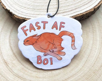 Ambientador para coche Fast Orange Cat - Ambientador peludo para coche con aroma a melocotón