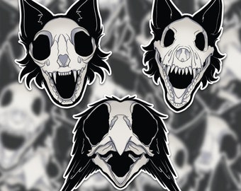 Pegatinas de animales con calaveras: lobo, gato, perro, perro calavera, gato calavera