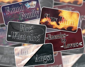 Pegatinas de fanfiction de Ao3, De enemigos a amantes, Lentamente, Familia encontrada, Trama sobre trama, Angustia superficial, Pegatinas de fandom