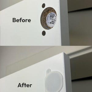 A split image of the before and after using the covers. The shadow from the holes is visible when using strong direct light, like in this photo.