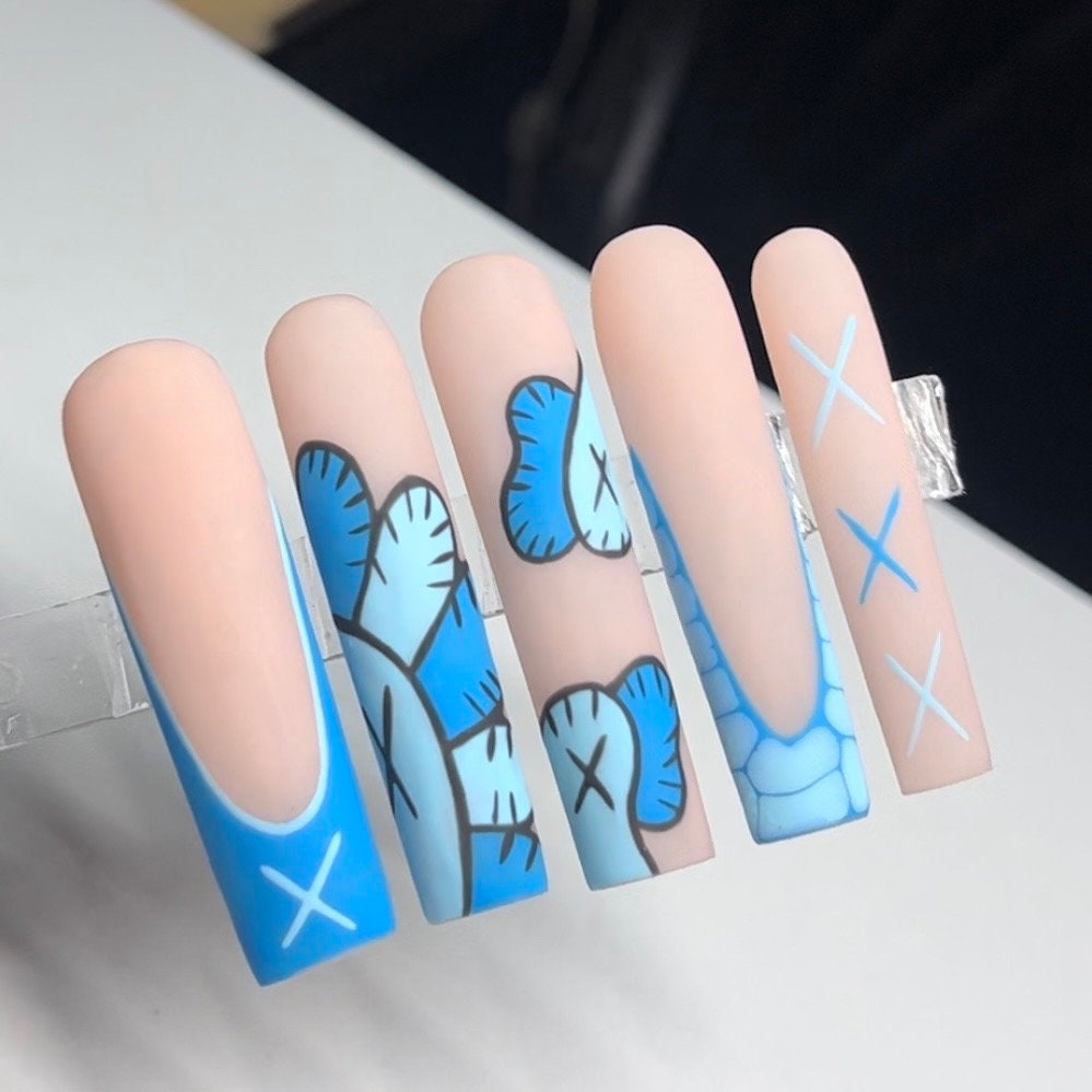 Blue Kaws charms Acrylic Press on nails