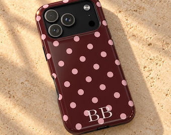 Personalized Polka Dot Phone Case Maroon Pink Initial Case Custom Monogram iPhone Case Coquette Phone Case Girly Phone Cover Gift for Her