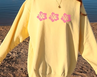 Beachy Sweatshirt Kokosnuss Mädchen Ästhetische Hibiskus Sweatshirt Preppy Strand Urlaub Crewneck Sweatshirt Ozean inspiriert Stil Komfort Farben