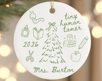 Personalized Teacher Christmas Ornament 2026 Tiny Human Tamer Ceramic Ornament Custom Teacher Name Gift Classroom Christmas Keepsake