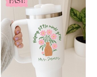 Personalized Teacher Tumbler 40oz With Lid and Straw Custom Teacher Gift Floral Teacher Appreciation Back To School Gift New Teacher Cup