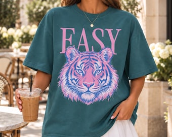 Easy Tiger Comfort Colors® T-Shirt Retro Tiger Shirt Graphic Tee Trendy Boho Shirt Cool Tees for Women Retro Tiger Shirt
