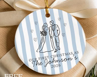 First Christmas Married Ornament Personalized Newlywed Ornament Our First Christmas as Mr and Mrs Custom Wedding Gift Ceramic Ornament