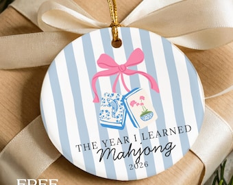 Mahjong Ornament The Year I Learned Mahjong Ornament Mahjong Christmas Gift for Mahjong Player Personalized Ceramic Ornament