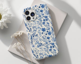 Toile De Jouy Flower Phone Case Floral Slim Blue Aesthetic Cover for Phone Gift for Her Flexi Phone Case