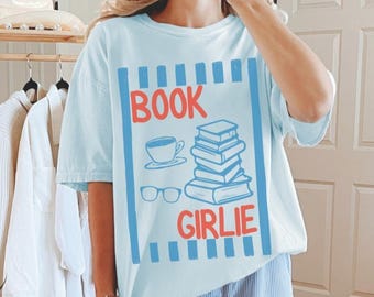 Book Girlie Retro Style Comfort Colors T-shirt Book Lover Tee Books and Coffee Shirt Literary Girl Apparel Gift for Book Worm Bookish Shirt