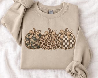 Camo Pumpkin Sweatshirt Leopard Gingham Pumpkins Fall Crewneck