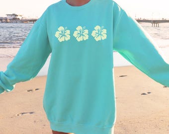Hibiskus-Sweatshirt Beachy Crewneck Kokosnuss Mädchen Ästhetik Preppy Strand Urlaub Crewneck Sweatshirt Ocean Inspiriert Style Komfort Farben